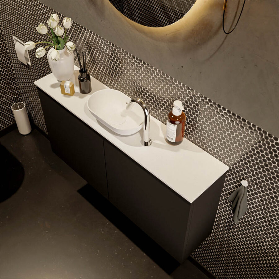 MONDIAZ FOWY toiletmeubel 100cm kleur urban. Waskom positie midden kleur talc | talc. Met 1 kraangat - Afbeelding 3