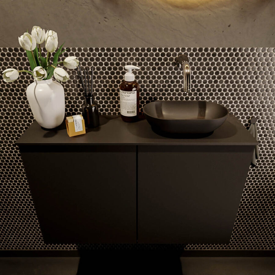 MONDIAZ FOWY toiletmeubel 80cm kleur urban. Waskom positie rechts kleur urban | urban. Zonder kraangat - Afbeelding 2