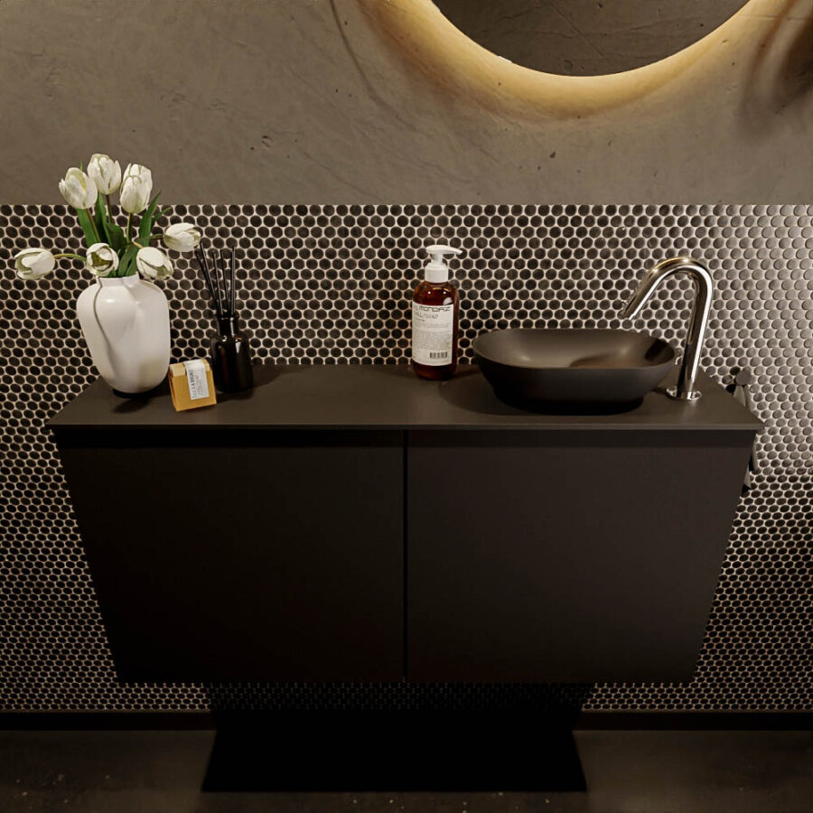 MONDIAZ FOWY toiletmeubel 100cm kleur urban. Waskom positie rechts kleur urban | urban. Met 1 kraangat - Afbeelding 2