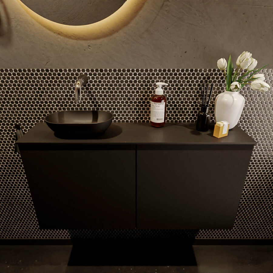 MONDIAZ FOWY toiletmeubel 100cm kleur urban. Waskom positie links kleur urban | urban. Zonder kraangat - Afbeelding 2