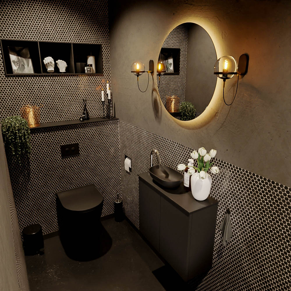 MONDIAZ FOWY toiletmeubel 60cm kleur urban. Waskom positie links kleur urban | urban. Met 1 kraangat