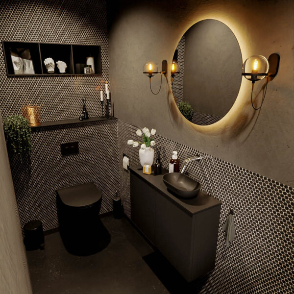 MONDIAZ FOWY toiletmeubel 80cm kleur urban. Waskom positie rechts kleur urban | urban. Zonder kraangat