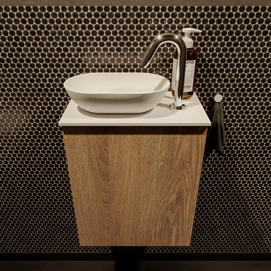 MONDIAZ FOWY toiletmeubel 40cm kleur washed oak. Waskom positie links kleur talc | talc. Met 1 kraangat - Afbeelding 2