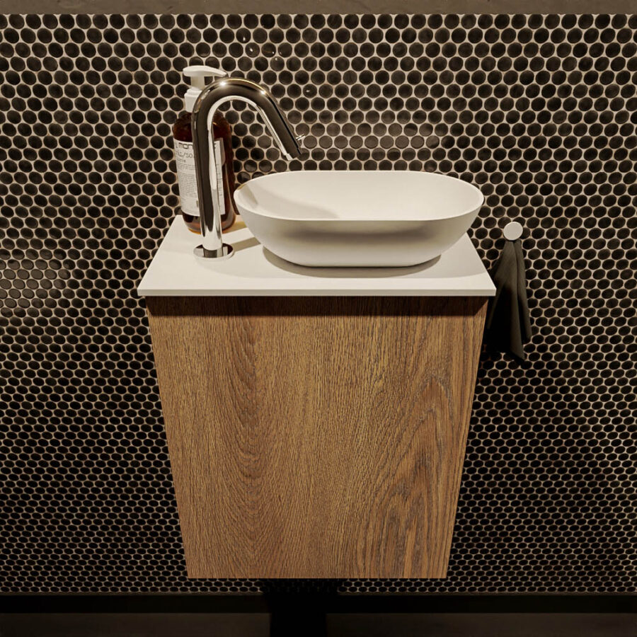 MONDIAZ FOWY toiletmeubel 40cm kleur washed oak. Waskom positie rechts kleur talc | talc. Met 1 kraangat - Afbeelding 2