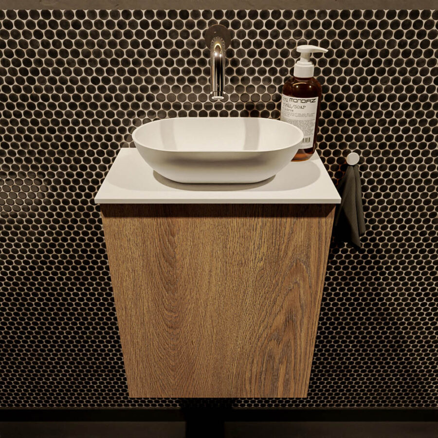 MONDIAZ FOWY toiletmeubel 40cm kleur washed oak. Waskom positie midden kleur talc | talc. Zonder kraangat - Afbeelding 2