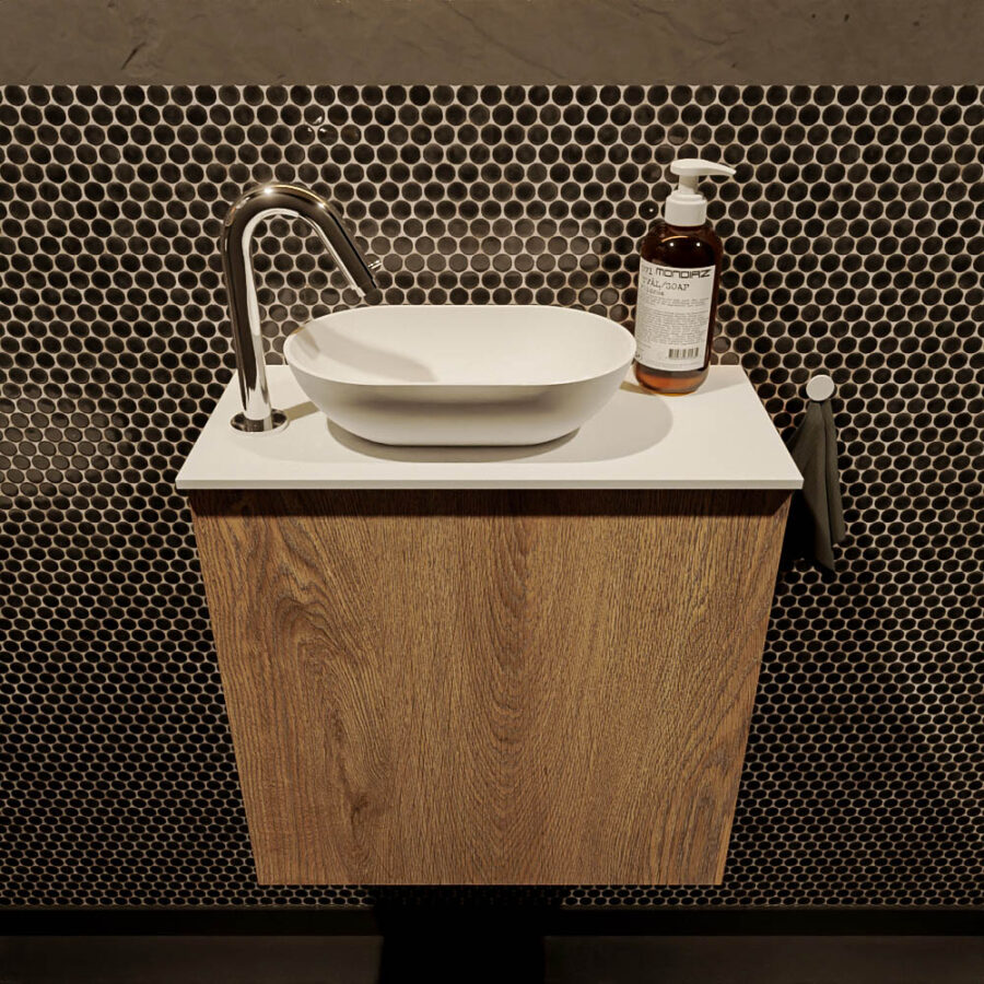 MONDIAZ FOWY toiletmeubel 50cm kleur washed oak. Waskom positie links kleur talc | talc. Met 1 kraangat - Afbeelding 2