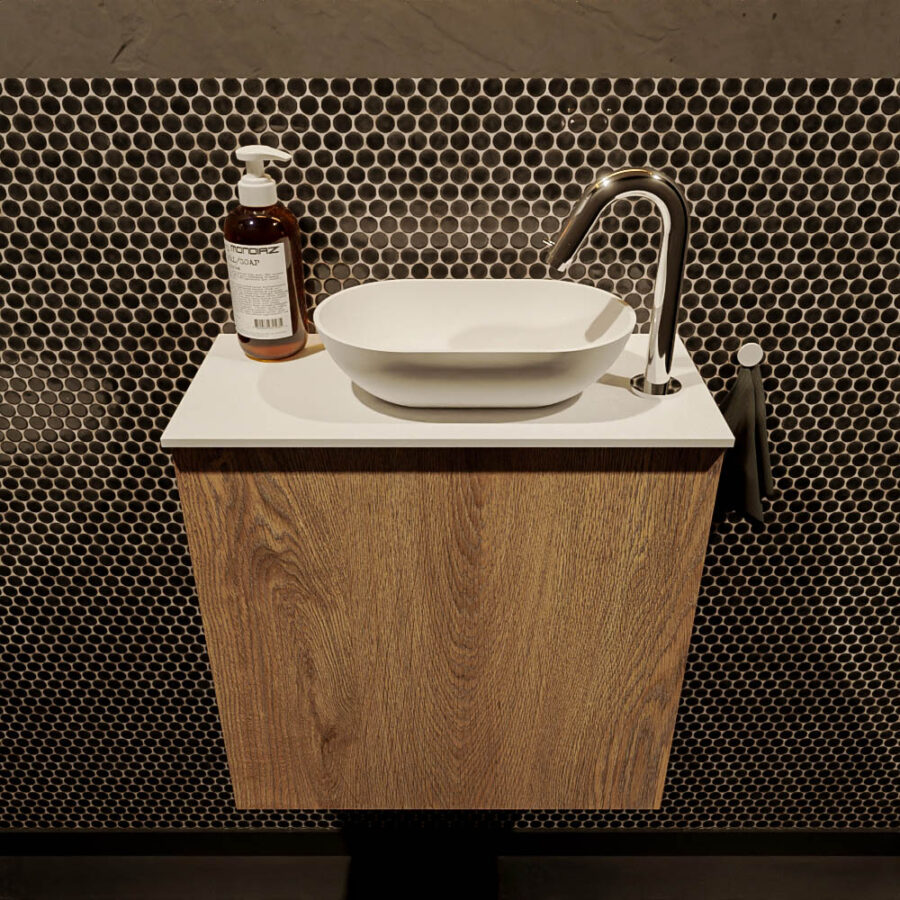 MONDIAZ FOWY toiletmeubel 50cm kleur washed oak. Waskom positie rechts kleur talc | talc. Met 1 kraangat - Afbeelding 2