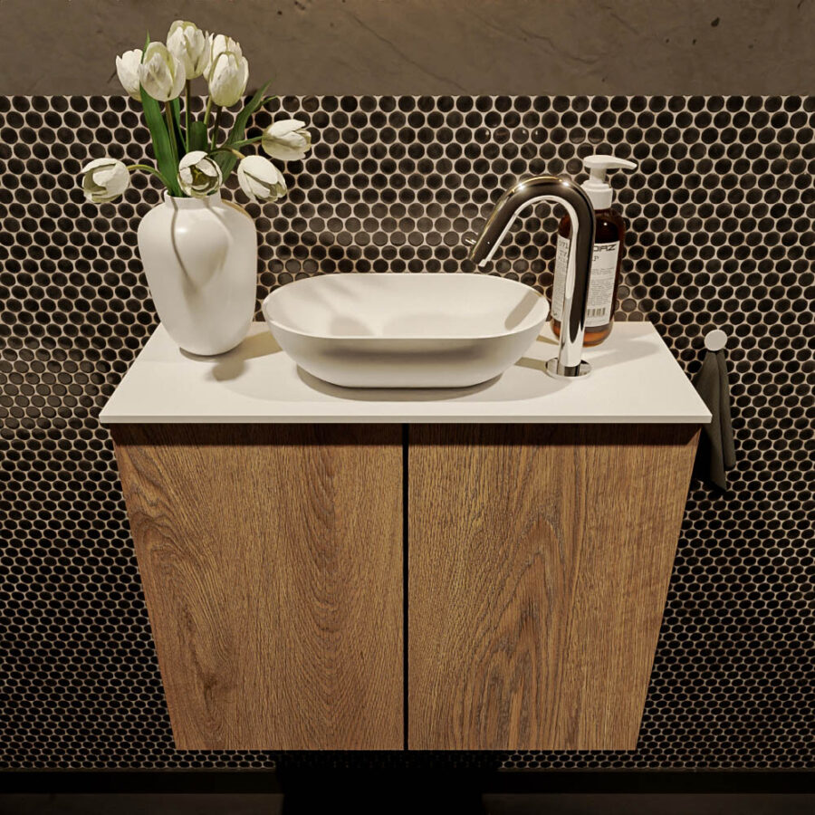MONDIAZ FOWY toiletmeubel 60cm kleur washed oak. Waskom positie midden kleur talc | talc. Met 1 kraangat - Afbeelding 2