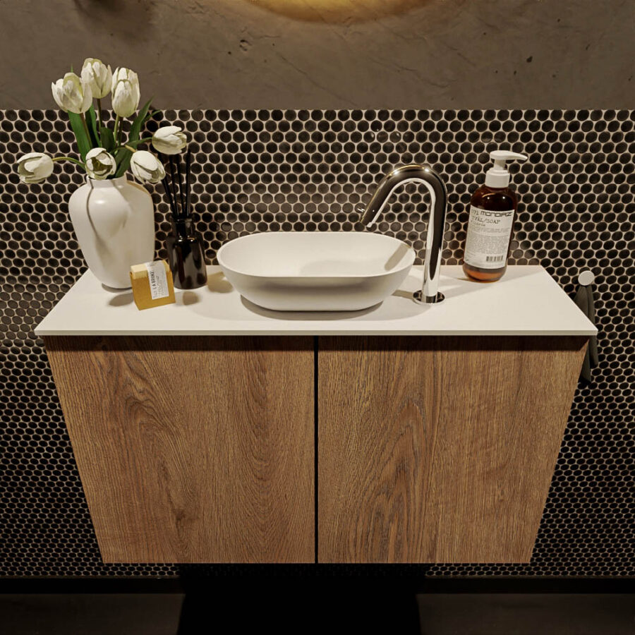 MONDIAZ FOWY toiletmeubel 80cm kleur washed oak. Waskom positie midden kleur talc | talc. Met 1 kraangat - Afbeelding 2