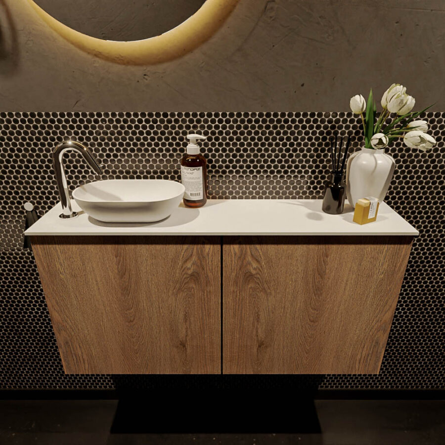 MONDIAZ FOWY toiletmeubel 100cm kleur washed oak. Waskom positie links kleur talc | talc. Met 1 kraangat - Afbeelding 2