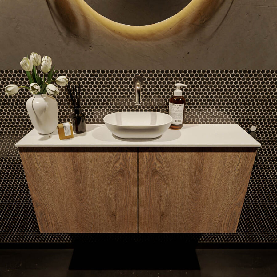 MONDIAZ FOWY toiletmeubel 100cm kleur washed oak. Waskom positie midden kleur talc | talc. Zonder kraangat - Afbeelding 2