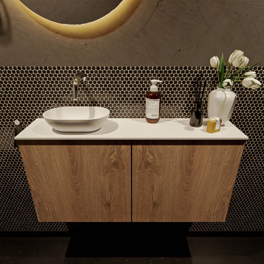 MONDIAZ FOWY toiletmeubel 100cm kleur washed oak. Waskom positie links kleur talc | talc. Zonder kraangat - Afbeelding 2