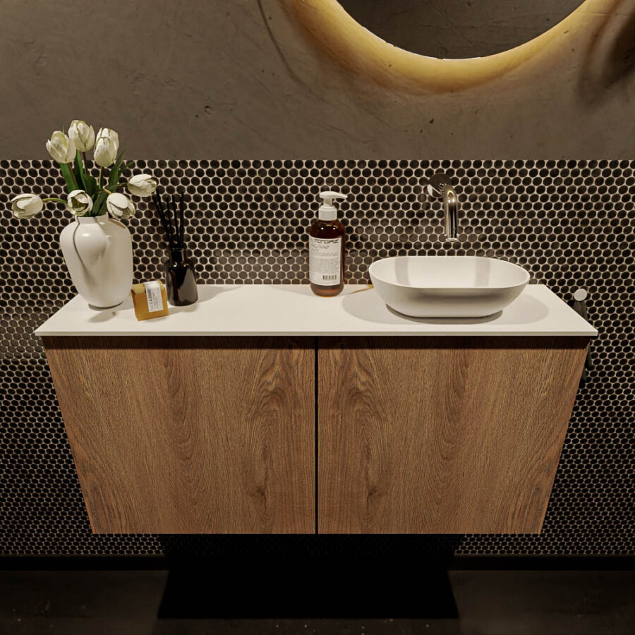 MONDIAZ FOWY toiletmeubel 100cm kleur washed oak. Waskom positie rechts kleur talc | talc. Zonder kraangat - Afbeelding 2