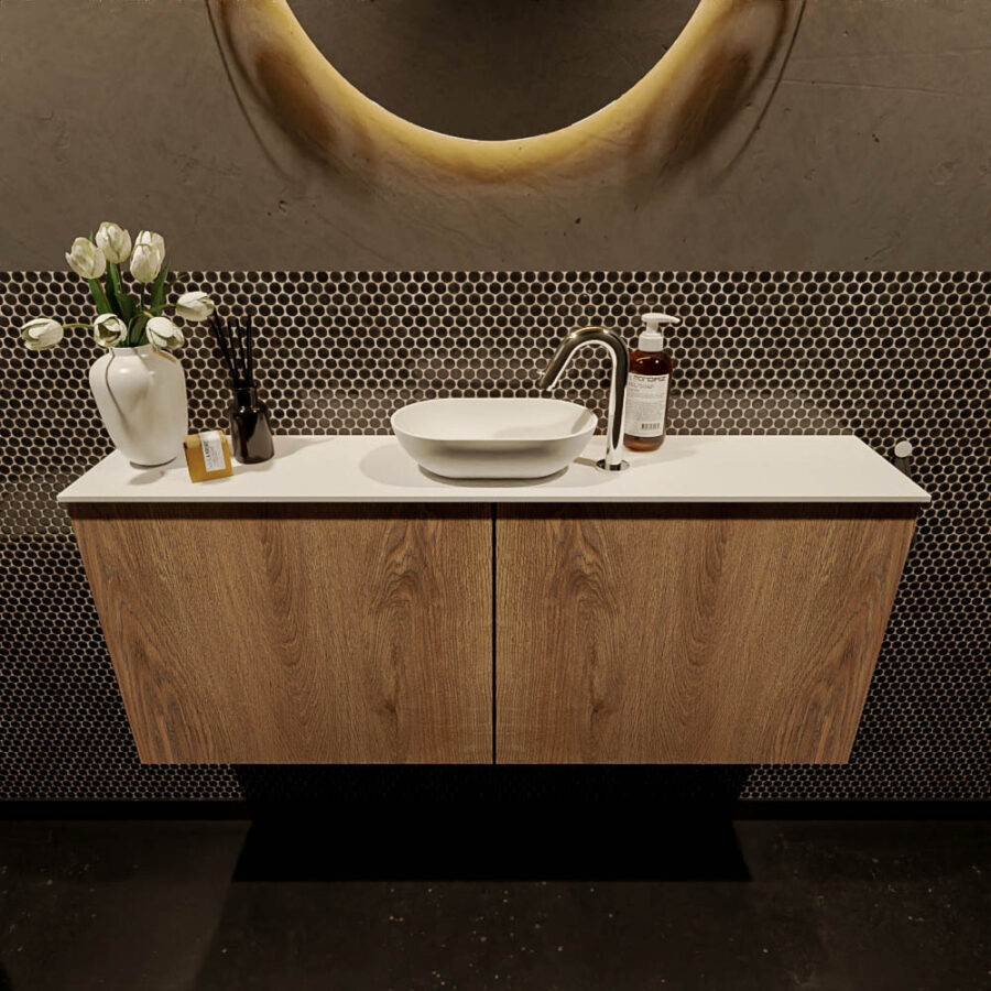 MONDIAZ FOWY toiletmeubel 120cm kleur washed oak. Waskom positie midden kleur talc | talc. Met 1 kraangat - Afbeelding 2