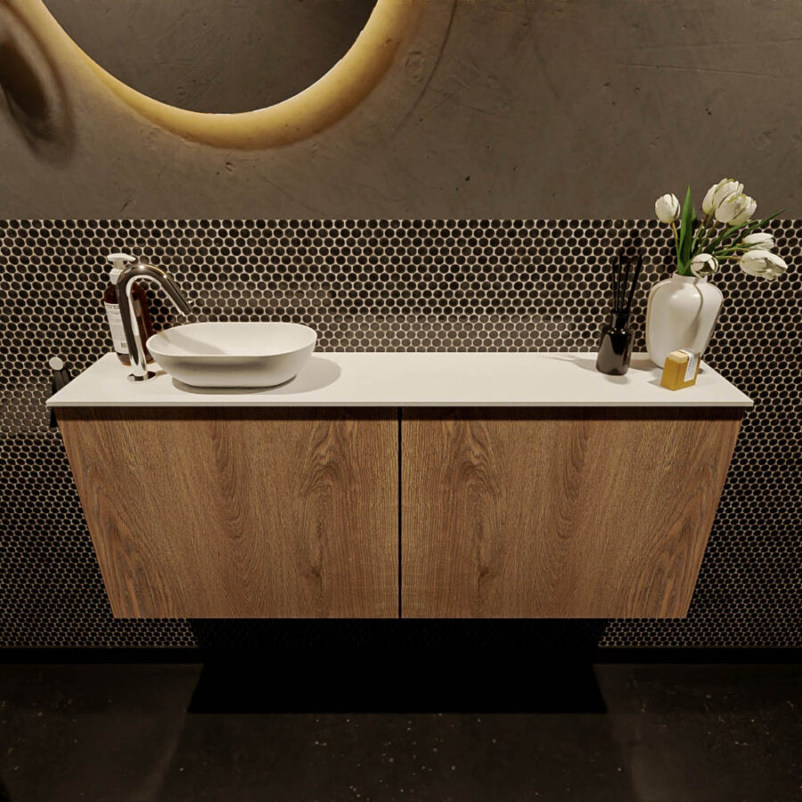 MONDIAZ FOWY toiletmeubel 120cm kleur washed oak. Waskom positie links kleur talc | talc. Met 1 kraangat - Afbeelding 2