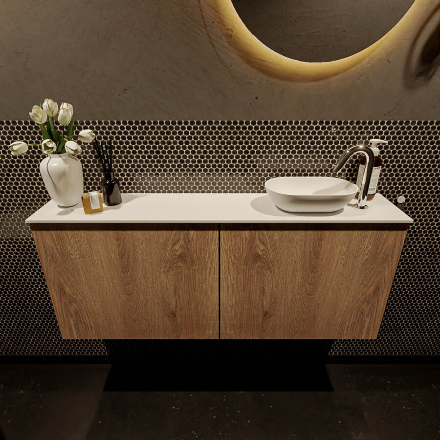 MONDIAZ FOWY toiletmeubel 120cm kleur washed oak. Waskom positie rechts kleur talc | talc. Met 1 kraangat - Afbeelding 2