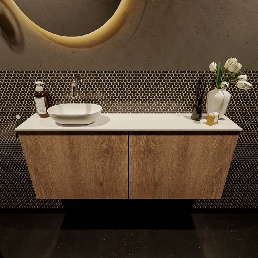 MONDIAZ FOWY toiletmeubel 120cm kleur washed oak. Waskom positie links kleur talc | talc. Zonder kraangat - Afbeelding 2