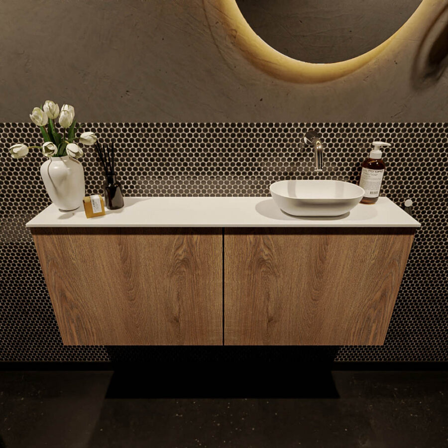 MONDIAZ FOWY toiletmeubel 120cm kleur washed oak. Waskom positie rechts kleur talc | talc. Zonder kraangat - Afbeelding 2