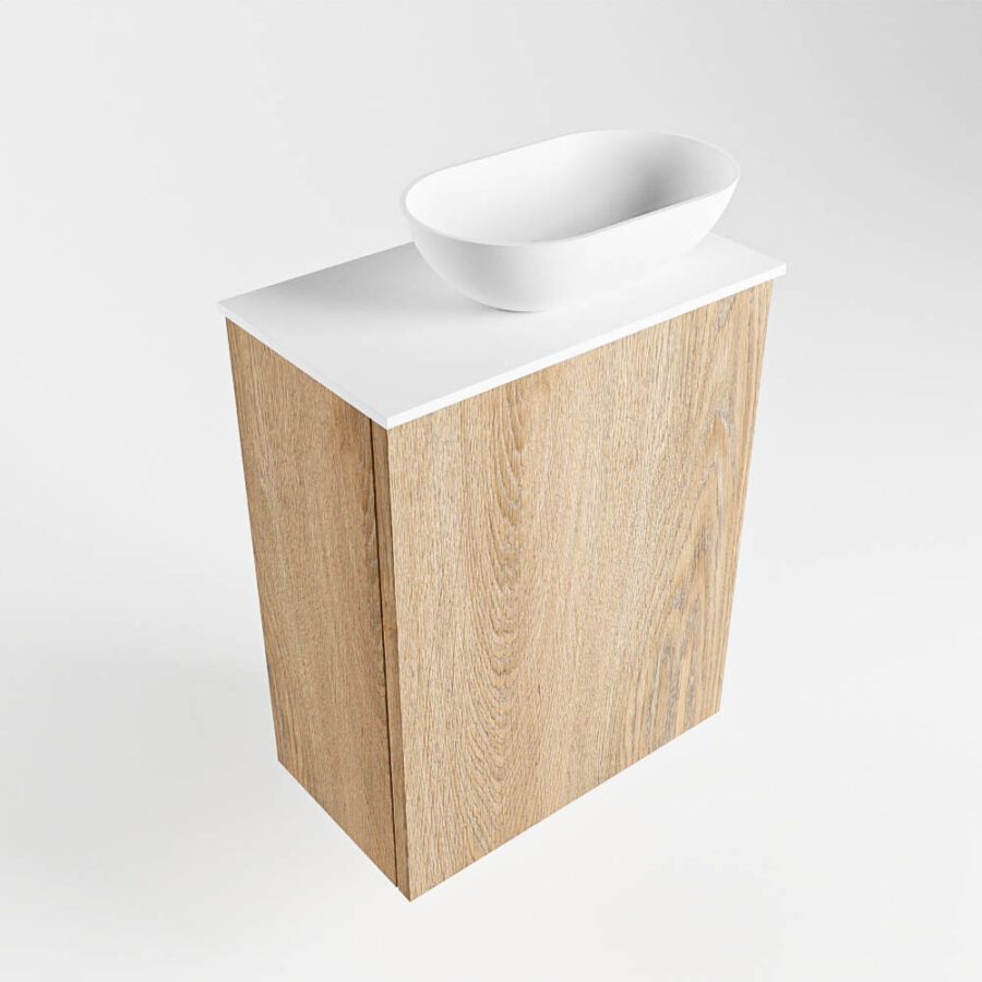 MONDIAZ FOWY toiletmeubel 40cm kleur washed oak. Waskom positie rechts kleur talc | talc. Met 1 kraangat - Afbeelding 4