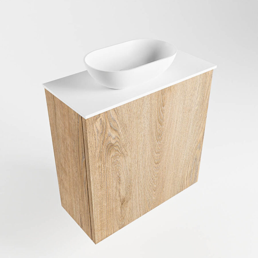 MONDIAZ FOWY toiletmeubel 50cm kleur washed oak. Waskom positie links kleur talc | talc. Met 1 kraangat - Afbeelding 4