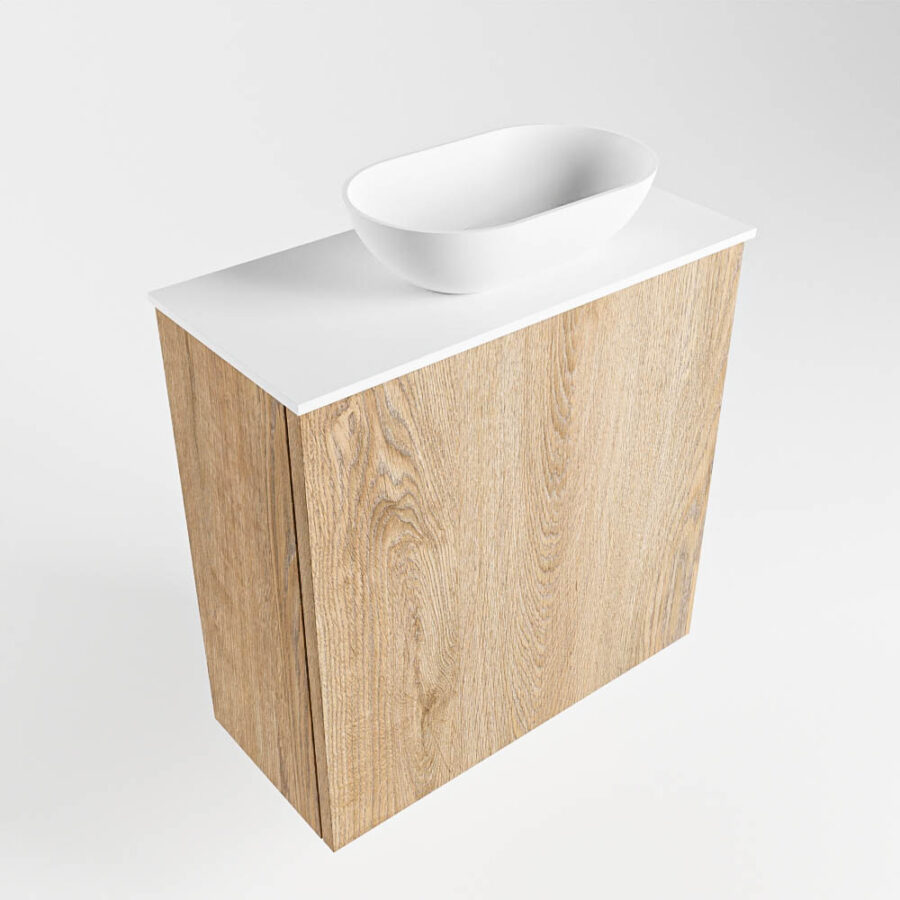 MONDIAZ FOWY toiletmeubel 50cm kleur washed oak. Waskom positie rechts kleur talc | talc. Met 1 kraangat - Afbeelding 4
