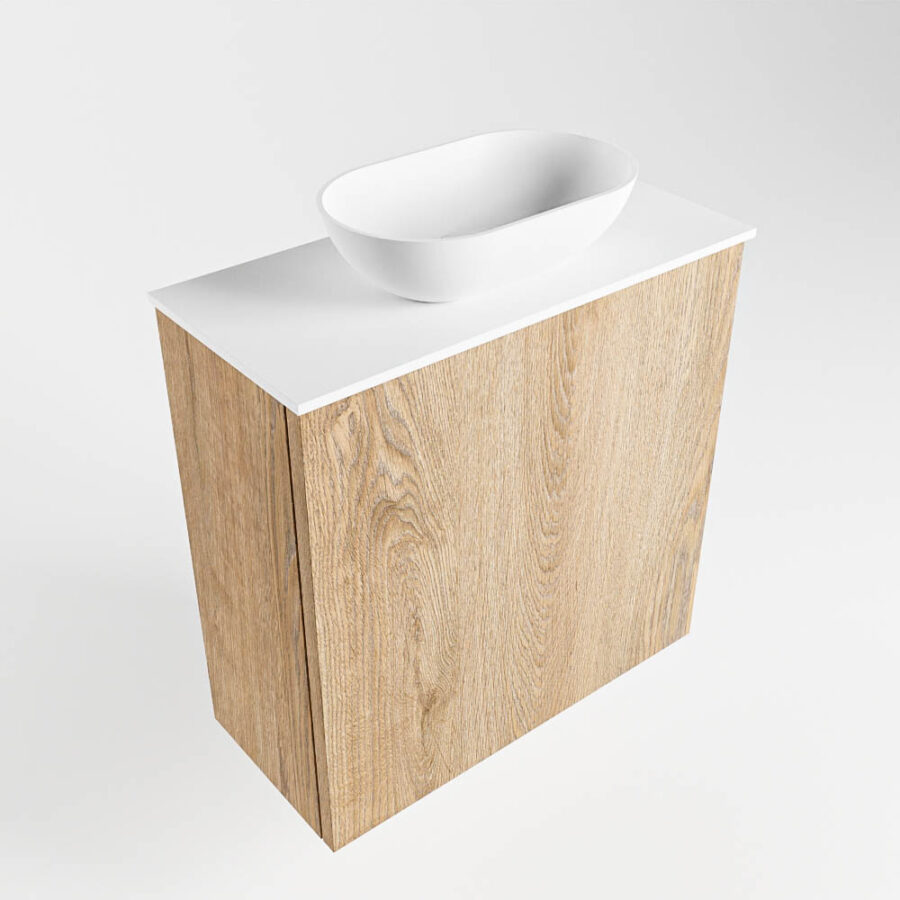 MONDIAZ FOWY toiletmeubel 50cm kleur washed oak. Waskom positie midden kleur talc | talc. Zonder kraangat - Afbeelding 4