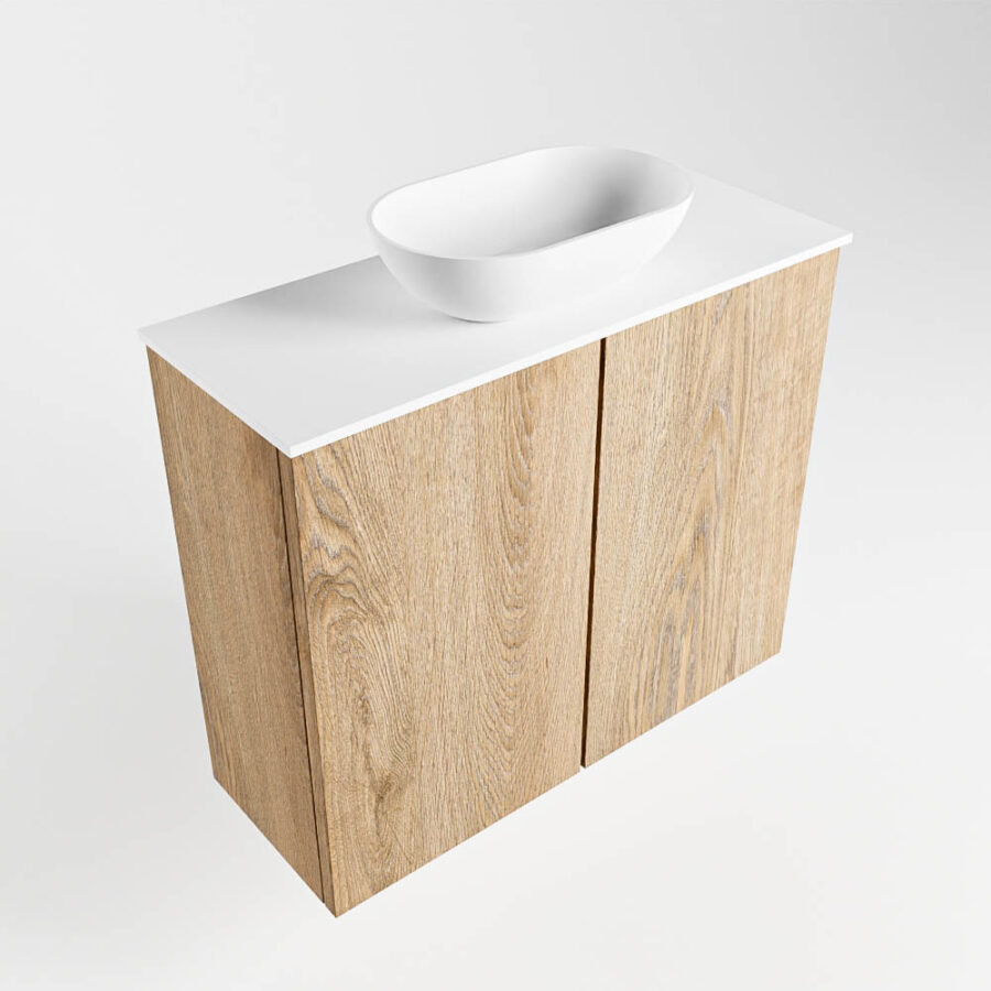 MONDIAZ FOWY toiletmeubel 60cm kleur washed oak. Waskom positie midden kleur talc | talc. Zonder kraangat - Afbeelding 4