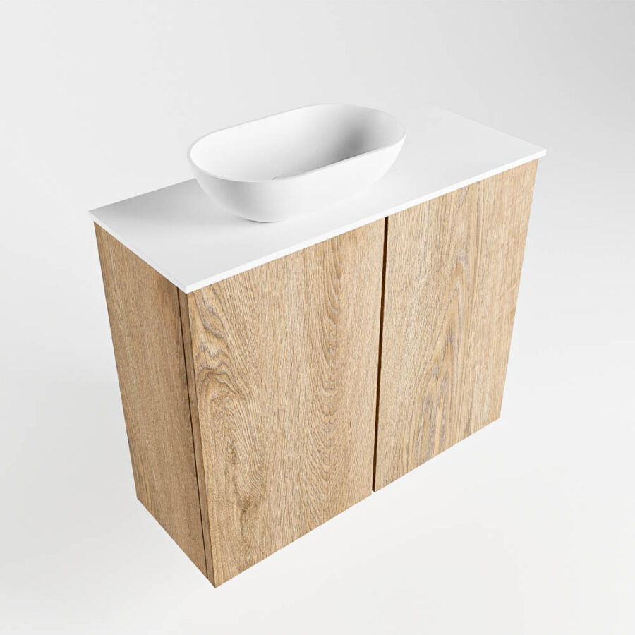 MONDIAZ FOWY toiletmeubel 60cm kleur washed oak. Waskom positie links kleur talc | talc. Zonder kraangat - Afbeelding 4
