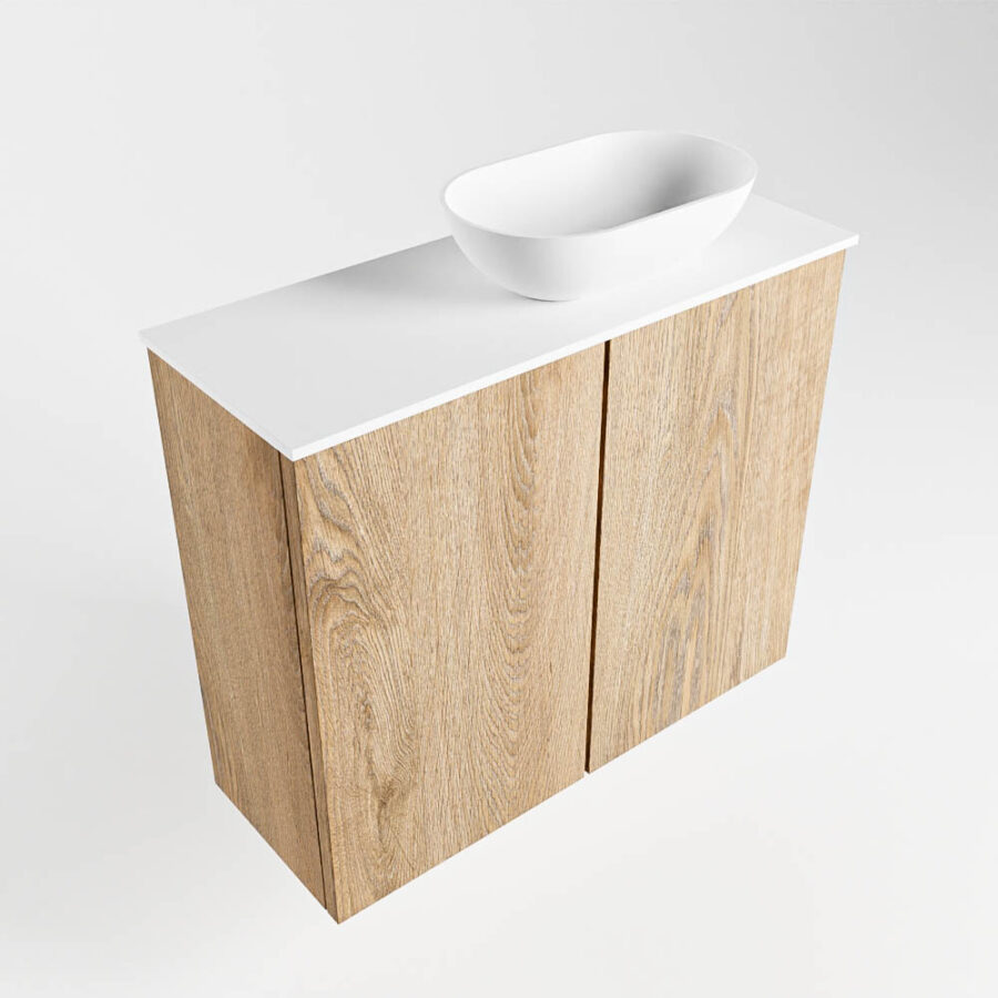 MONDIAZ FOWY toiletmeubel 60cm kleur washed oak. Waskom positie rechts kleur talc | talc. Zonder kraangat - Afbeelding 4