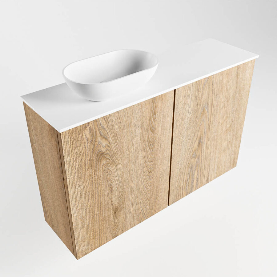 MONDIAZ FOWY toiletmeubel 80cm kleur washed oak. Waskom positie links kleur talc | talc. Met 1 kraangat - Afbeelding 4