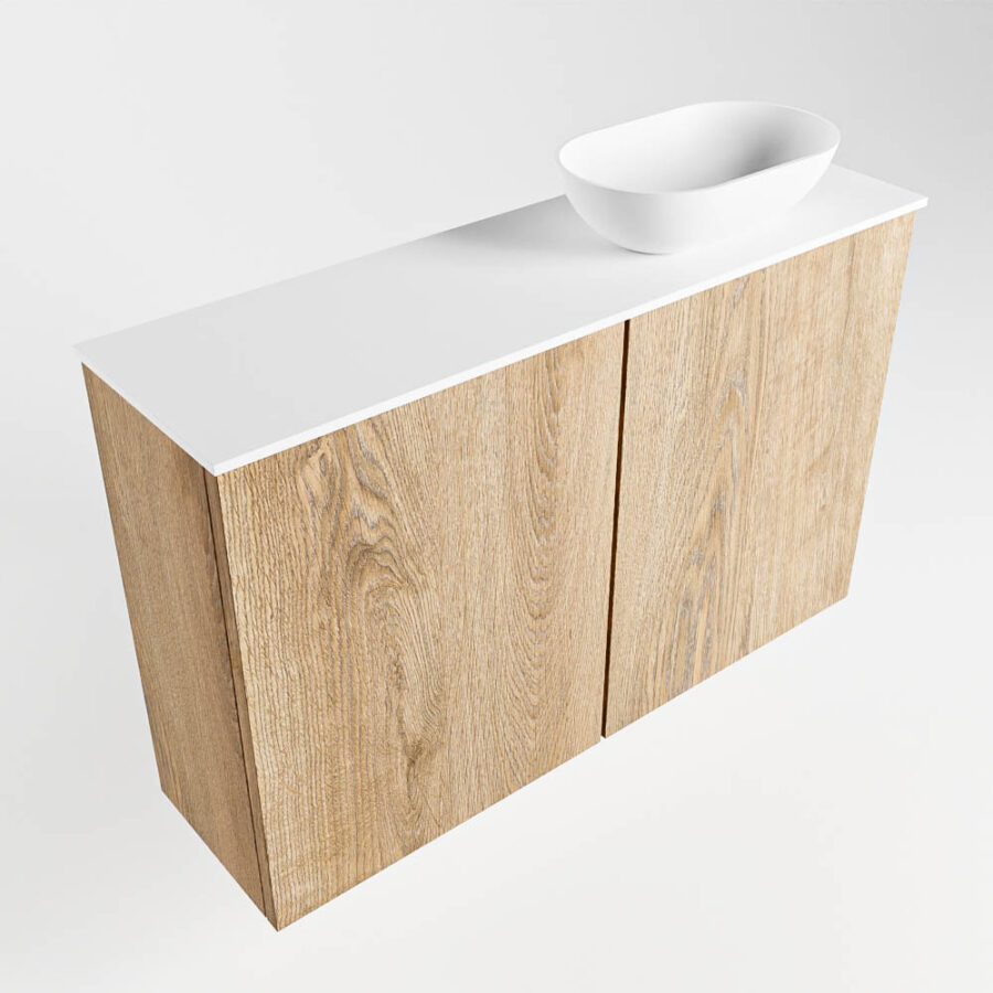 MONDIAZ FOWY toiletmeubel 80cm kleur washed oak. Waskom positie rechts kleur talc | talc. Met 1 kraangat - Afbeelding 4