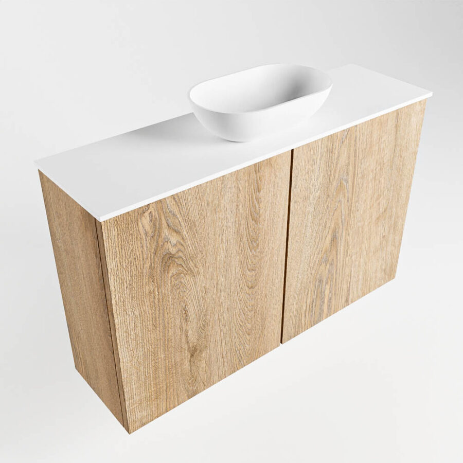 MONDIAZ FOWY toiletmeubel 80cm kleur washed oak. Waskom positie midden kleur talc | talc. Zonder kraangat - Afbeelding 4