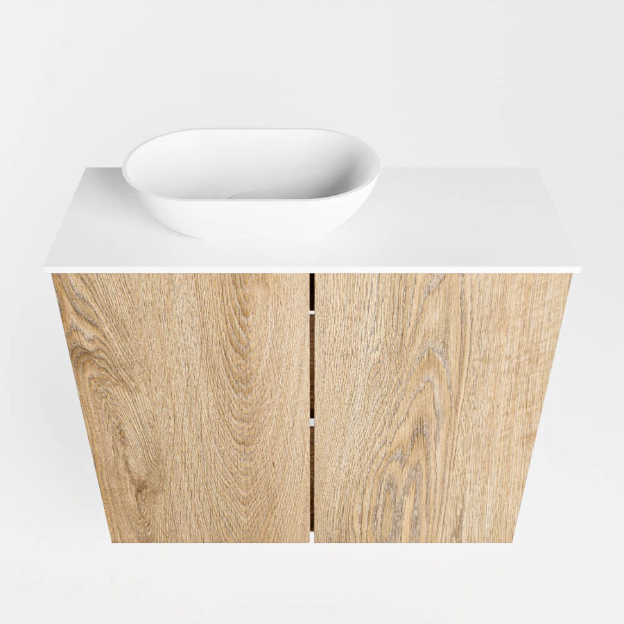 MONDIAZ FOWY toiletmeubel 60cm kleur washed oak. Waskom positie links kleur talc | talc. Met 1 kraangat - Afbeelding 5