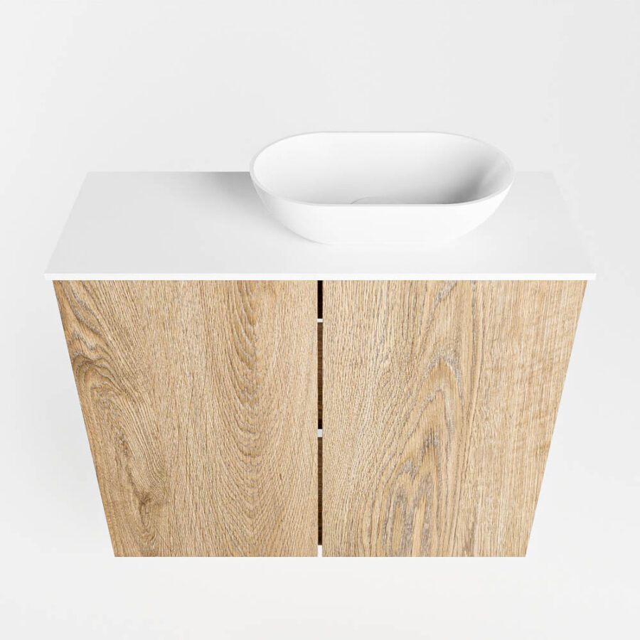 MONDIAZ FOWY toiletmeubel 60cm kleur washed oak. Waskom positie rechts kleur talc | talc. Met 1 kraangat - Afbeelding 5