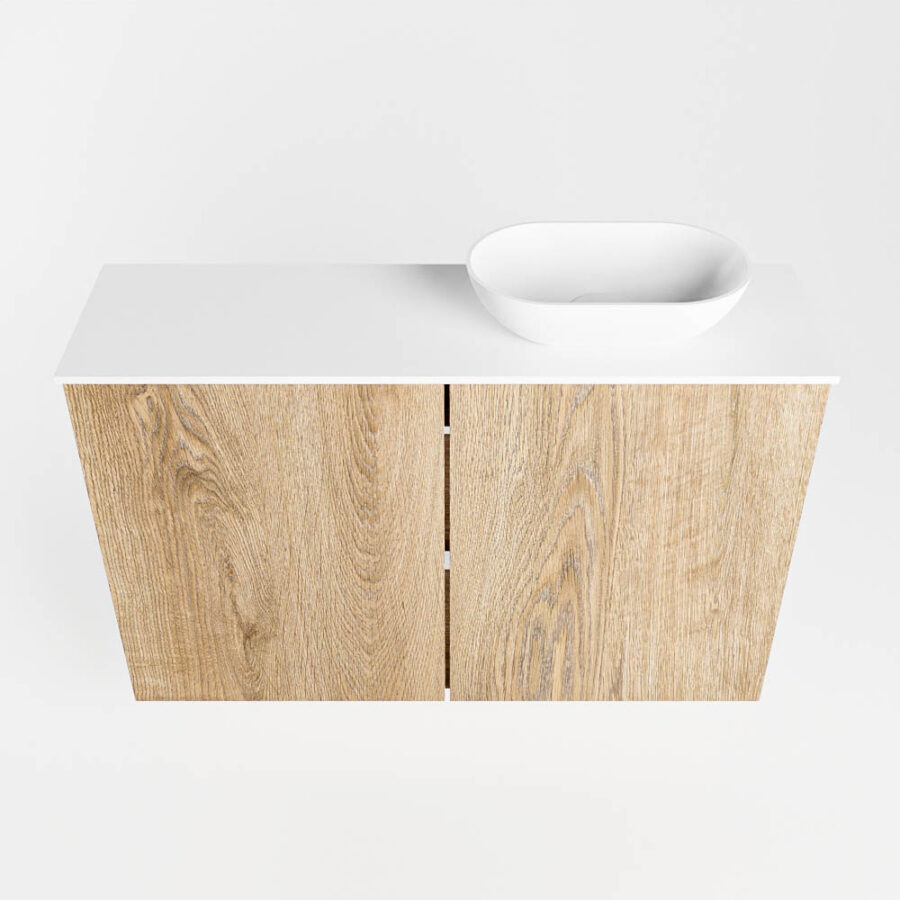 MONDIAZ FOWY toiletmeubel 80cm kleur washed oak. Waskom positie rechts kleur talc | talc. Met 1 kraangat - Afbeelding 5