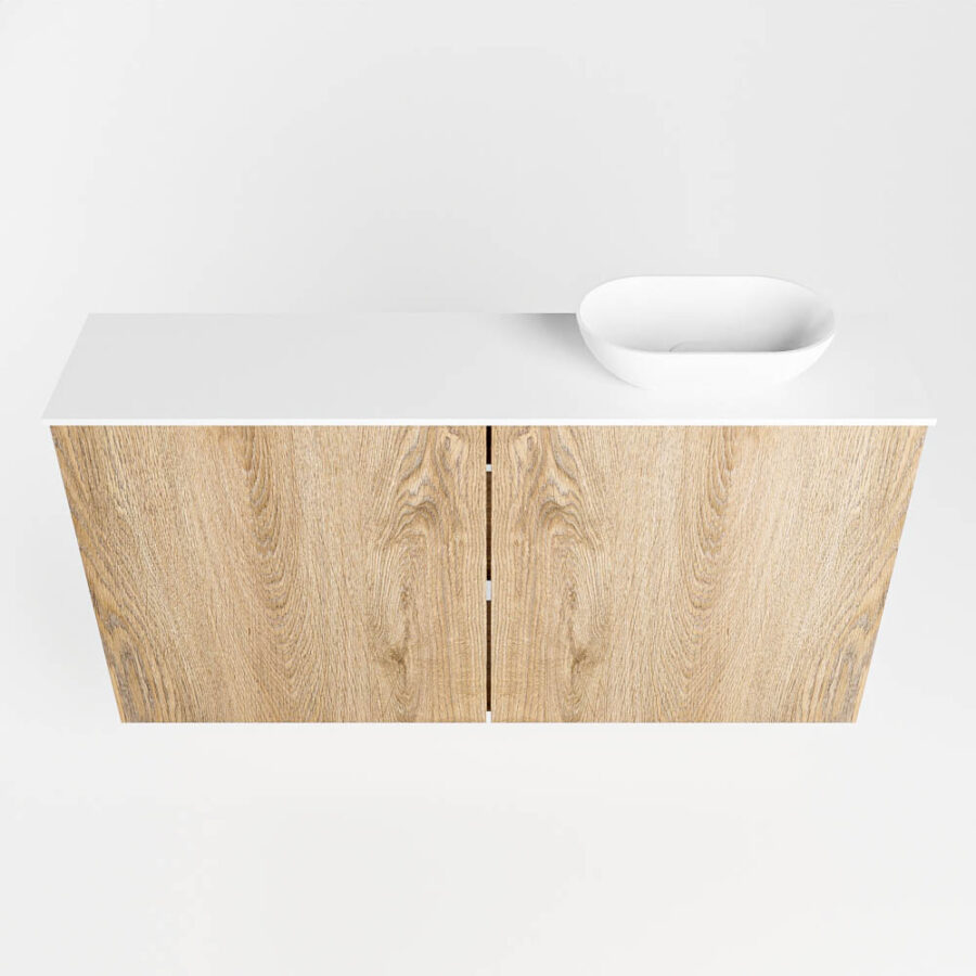 MONDIAZ FOWY toiletmeubel 100cm kleur washed oak. Waskom positie rechts kleur talc | talc. Met 1 kraangat - Afbeelding 5