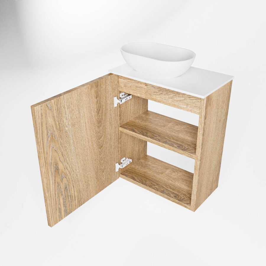 MONDIAZ FOWY toiletmeubel 40cm kleur washed oak. Waskom positie links kleur talc | talc. Met 1 kraangat - Afbeelding 6