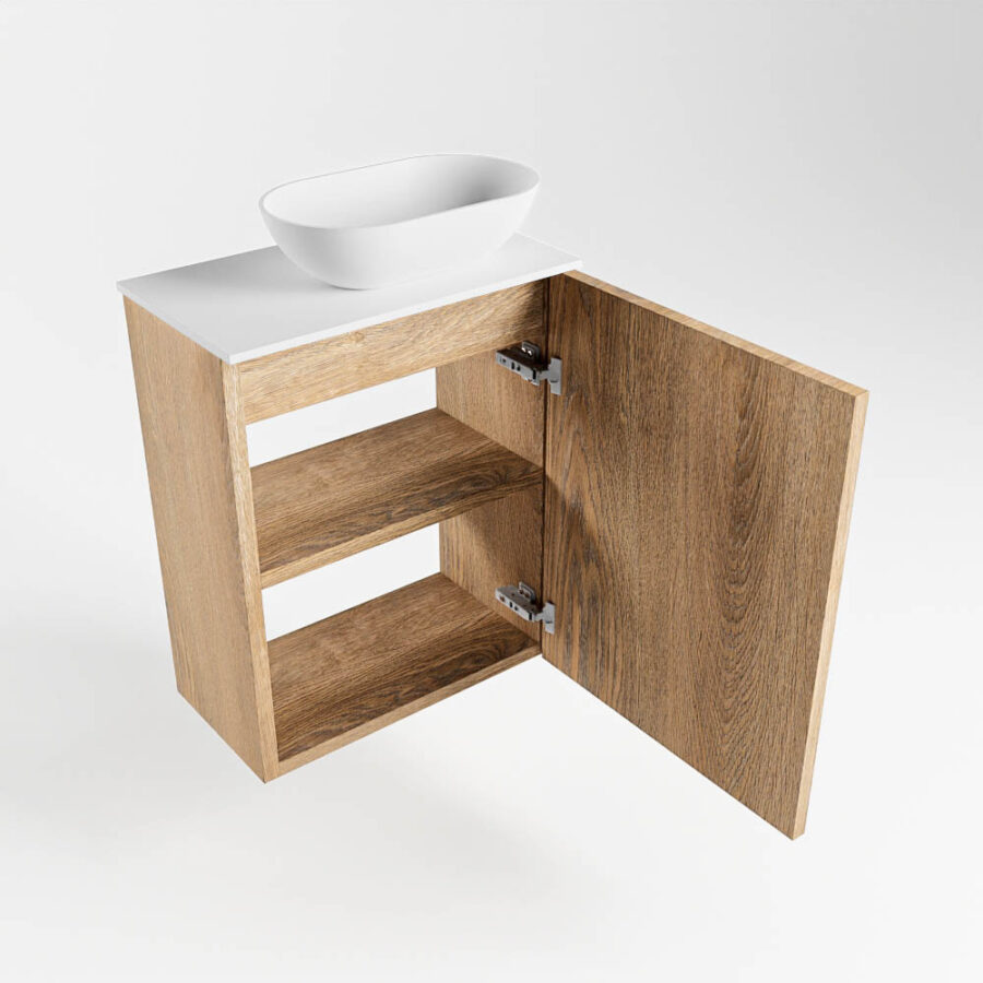 MONDIAZ FOWY toiletmeubel 40cm kleur washed oak. Waskom positie rechts kleur talc | talc. Met 1 kraangat - Afbeelding 6
