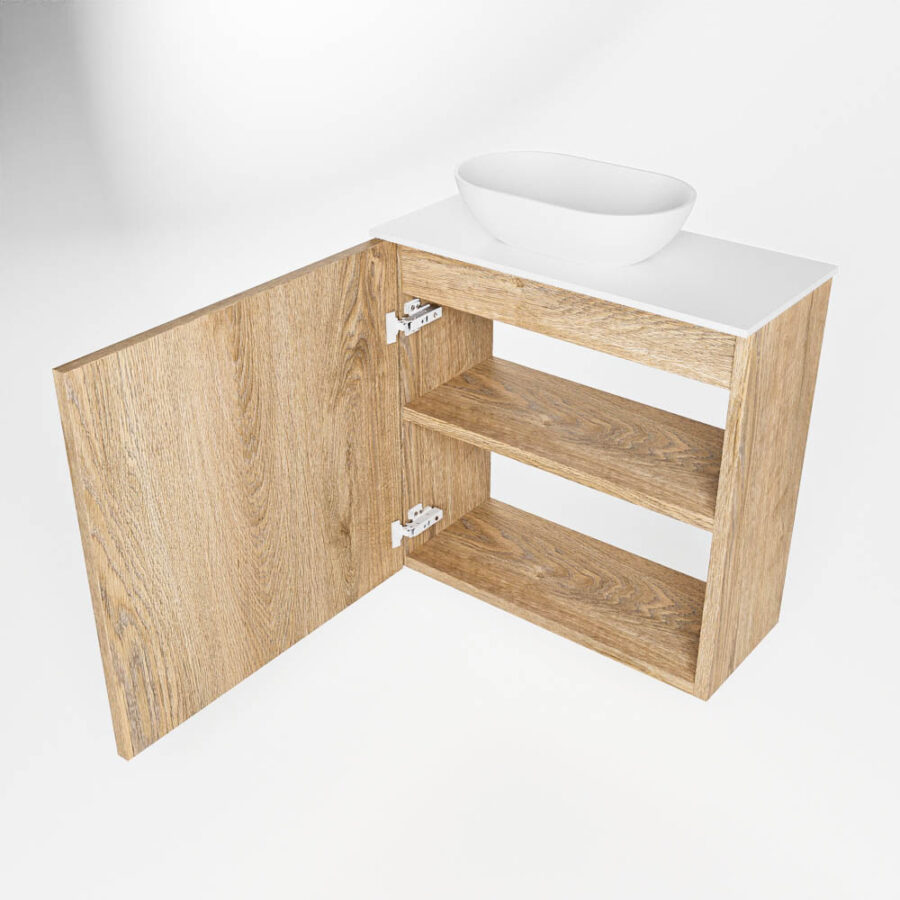 MONDIAZ FOWY toiletmeubel 50cm kleur washed oak. Waskom positie links kleur talc | talc. Met 1 kraangat - Afbeelding 6