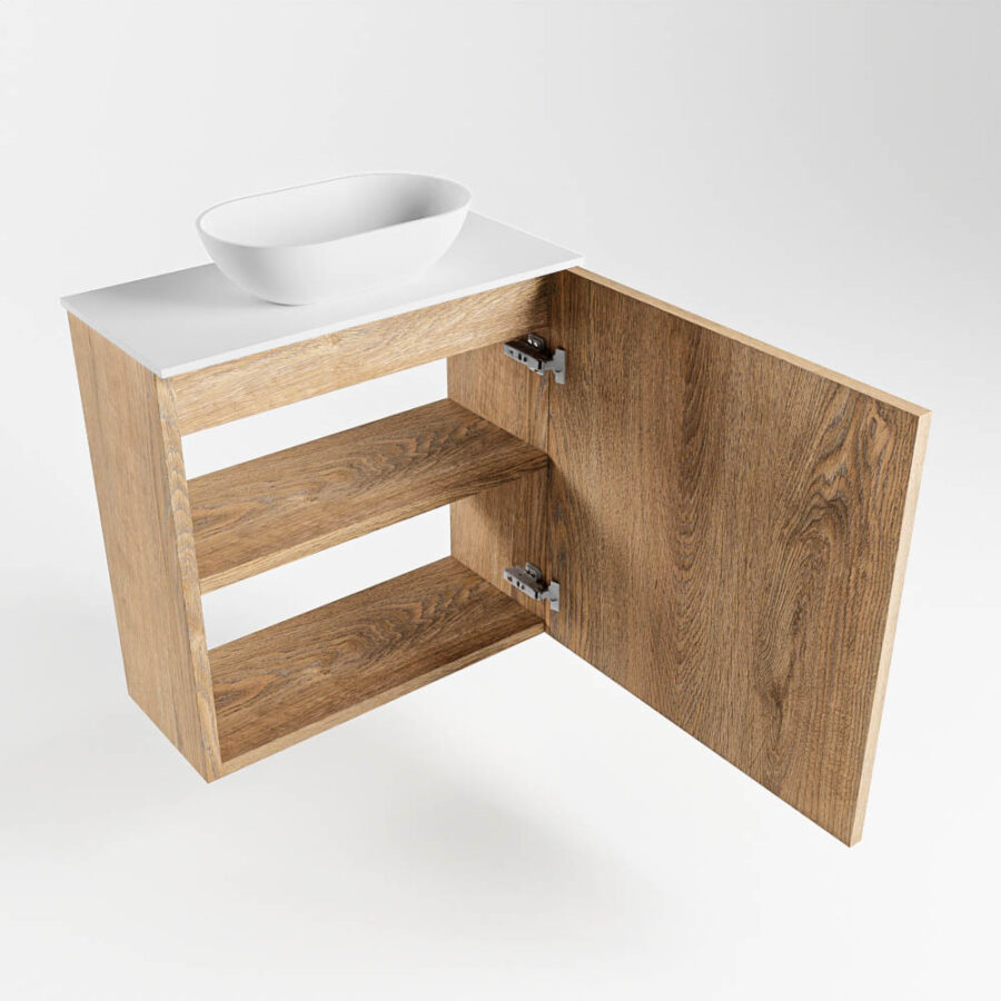 MONDIAZ FOWY toiletmeubel 50cm kleur washed oak. Waskom positie midden kleur talc | talc. Zonder kraangat - Afbeelding 6