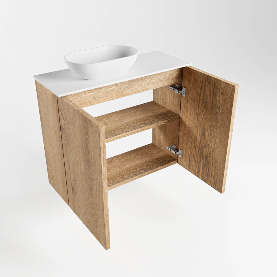 MONDIAZ FOWY toiletmeubel 60cm kleur washed oak. Waskom positie links kleur talc | talc. Met 1 kraangat - Afbeelding 6