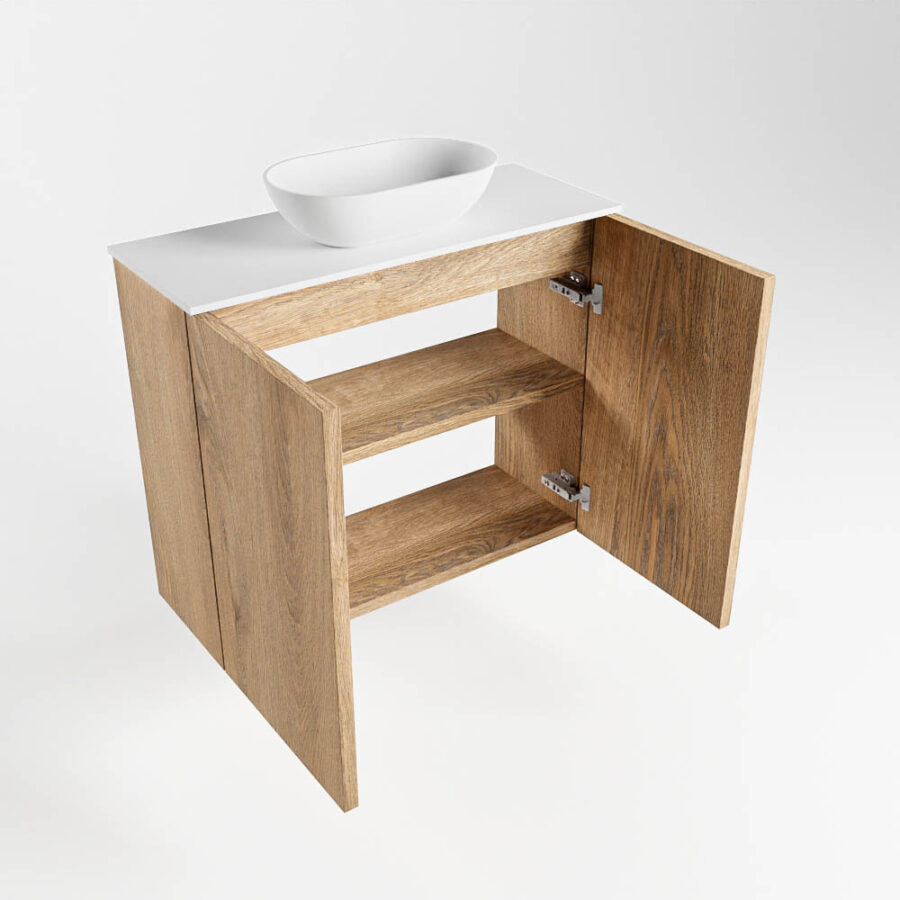 MONDIAZ FOWY toiletmeubel 60cm kleur washed oak. Waskom positie midden kleur talc | talc. Zonder kraangat - Afbeelding 6