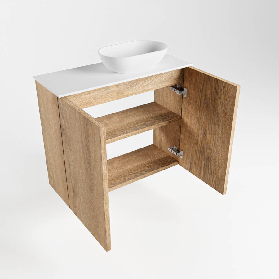 MONDIAZ FOWY toiletmeubel 60cm kleur washed oak. Waskom positie rechts kleur talc | talc. Zonder kraangat - Afbeelding 6