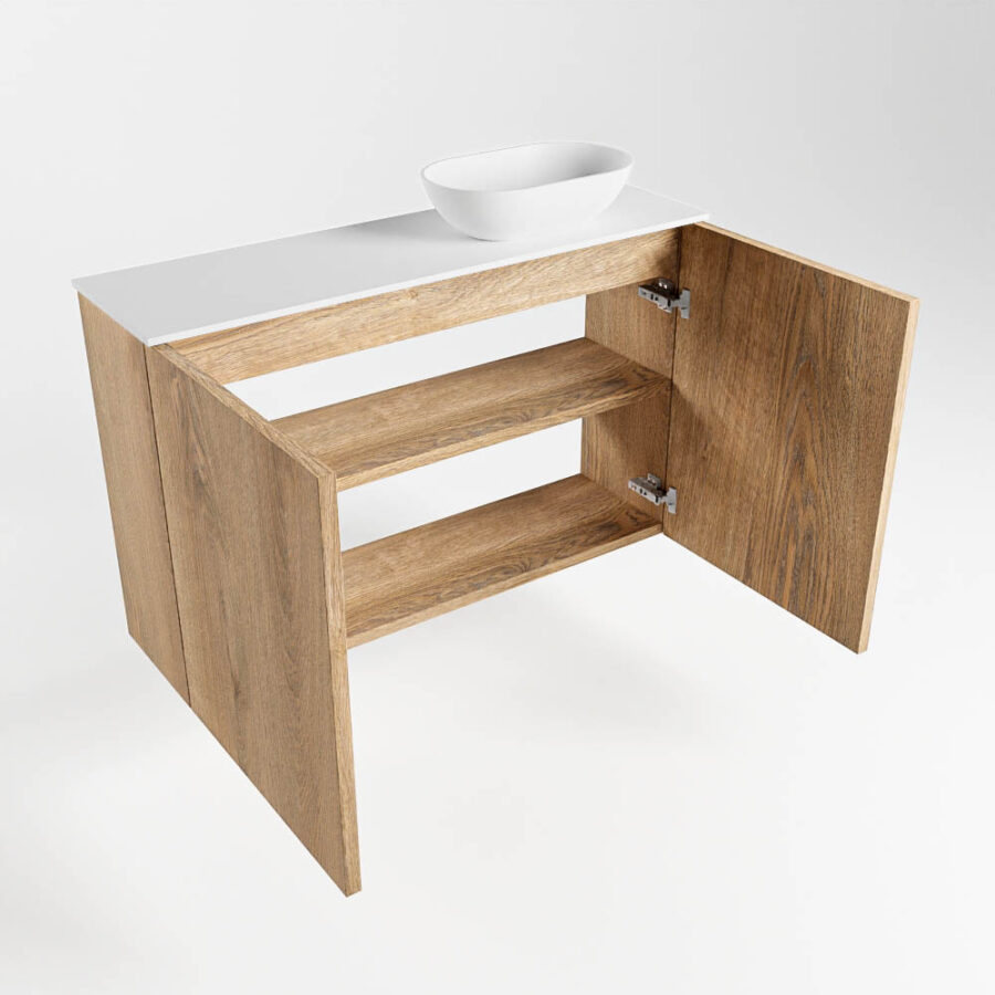 MONDIAZ FOWY toiletmeubel 80cm kleur washed oak. Waskom positie rechts kleur talc | talc. Met 1 kraangat - Afbeelding 6