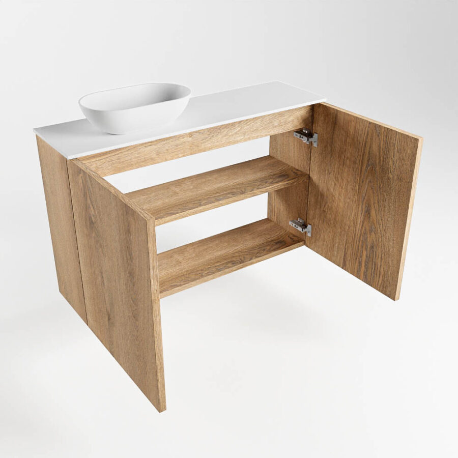 MONDIAZ FOWY toiletmeubel 80cm kleur washed oak. Waskom positie links kleur talc | talc. Zonder kraangat - Afbeelding 6