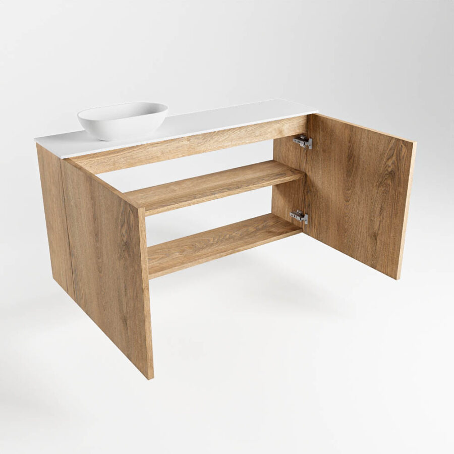 MONDIAZ FOWY toiletmeubel 100cm kleur washed oak. Waskom positie links kleur talc | talc. Met 1 kraangat - Afbeelding 6