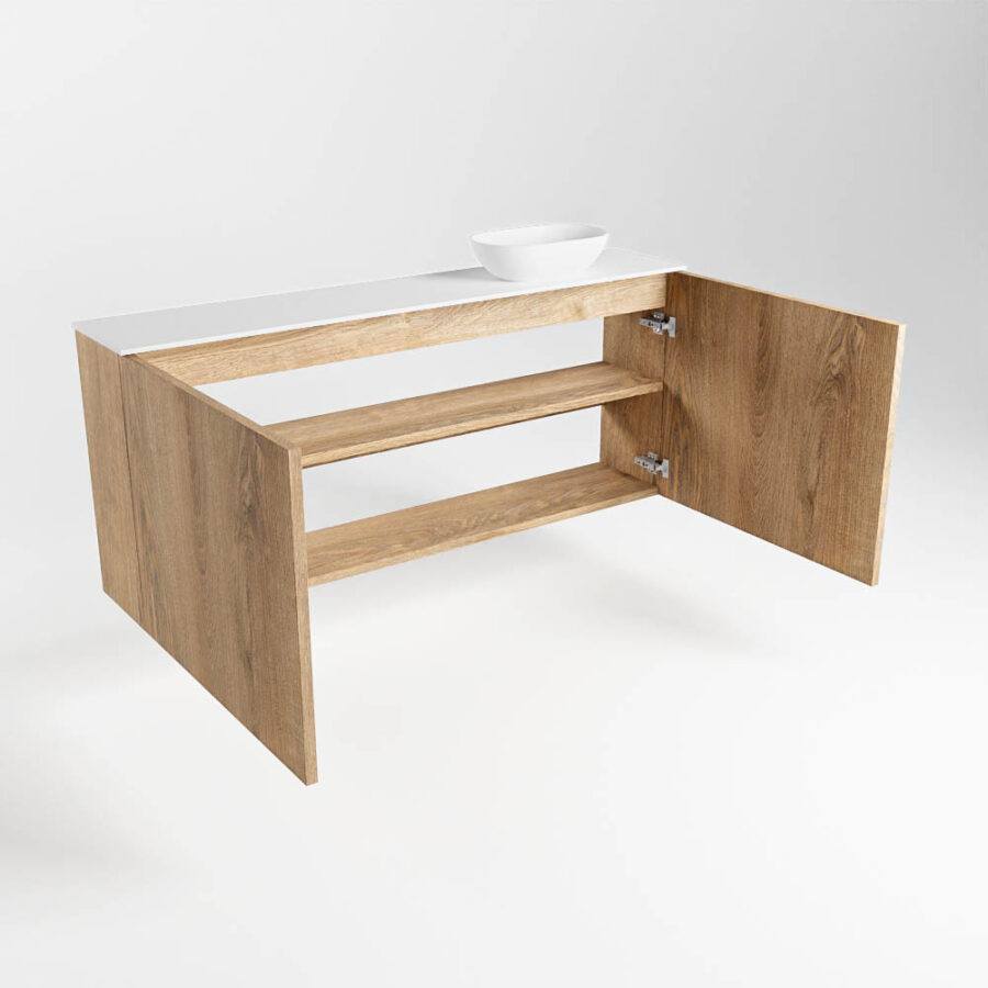 MONDIAZ FOWY toiletmeubel 120cm kleur washed oak. Waskom positie rechts kleur talc | talc. Met 1 kraangat - Afbeelding 6
