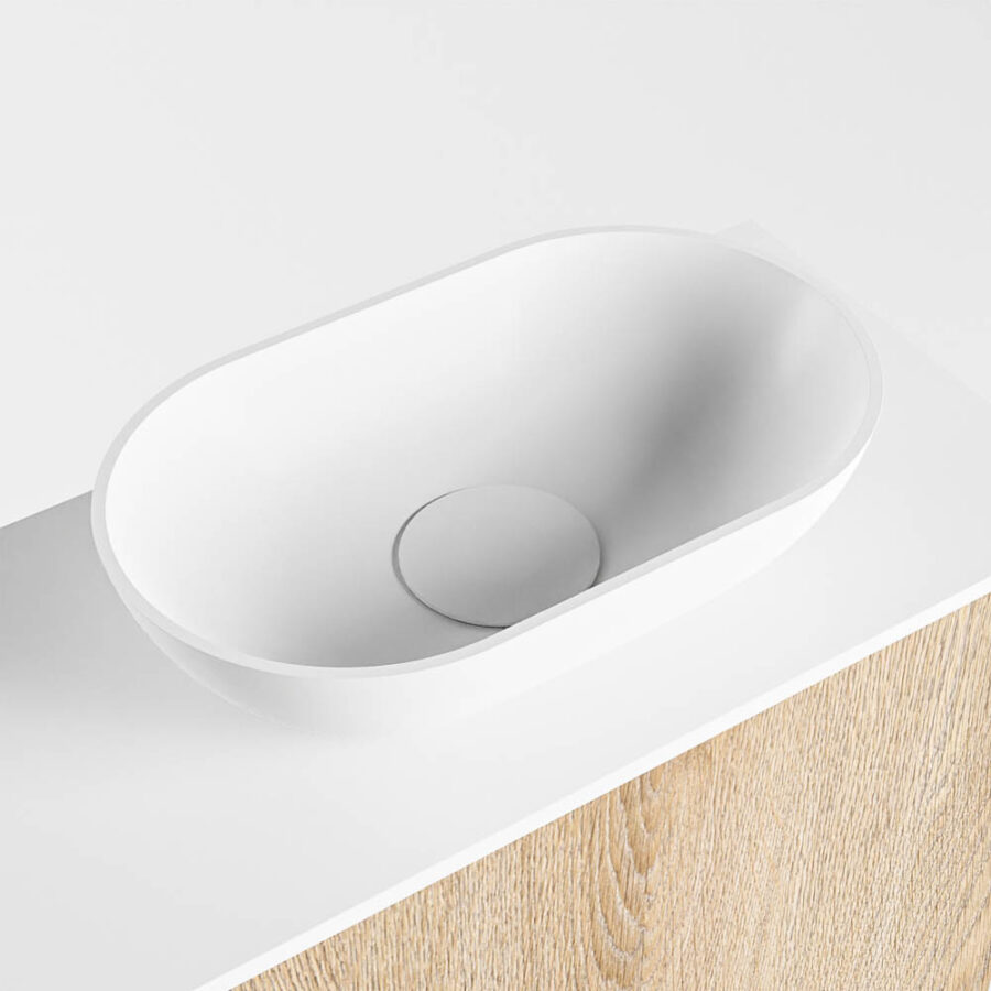 MONDIAZ FOWY toiletmeubel 50cm kleur washed oak. Waskom positie rechts kleur talc | talc. Met 1 kraangat - Afbeelding 7