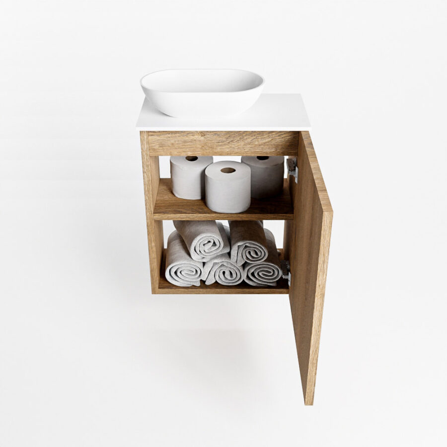 MONDIAZ FOWY toiletmeubel 40cm kleur washed oak. Waskom positie links kleur talc | talc. Met 1 kraangat - Afbeelding 8