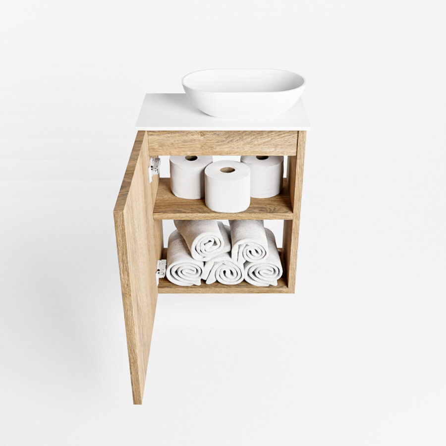 MONDIAZ FOWY toiletmeubel 40cm kleur washed oak. Waskom positie rechts kleur talc | talc. Met 1 kraangat - Afbeelding 8